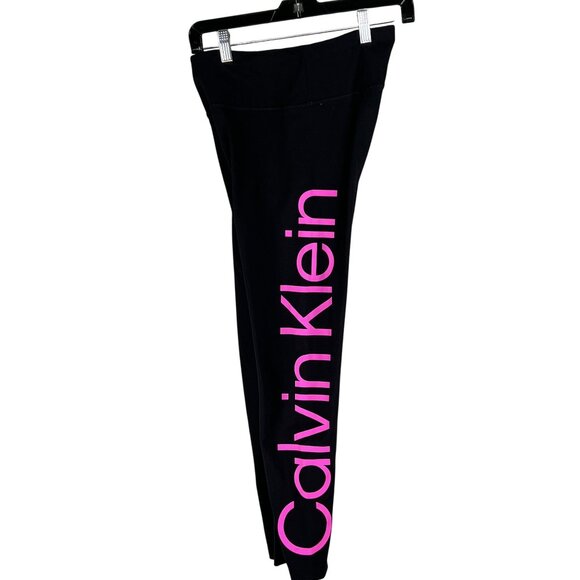 Calvin Klein Womens M Black Pink Logo Performance Leggings Yoga Athleisure Pants - Picture 1 of 14